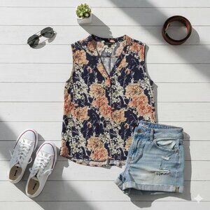 Anne Carson  Blue and Orange Floral Blouse